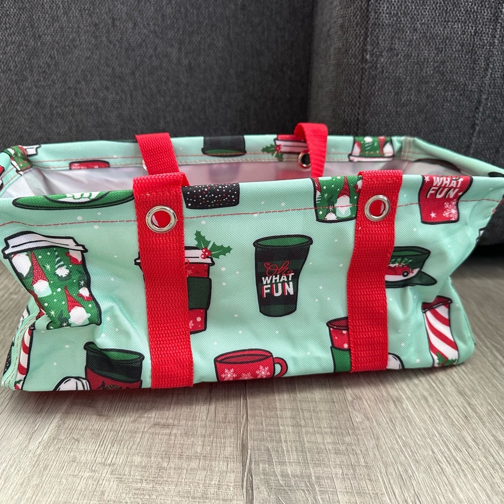 Holiday Tote Bag with Red Handles